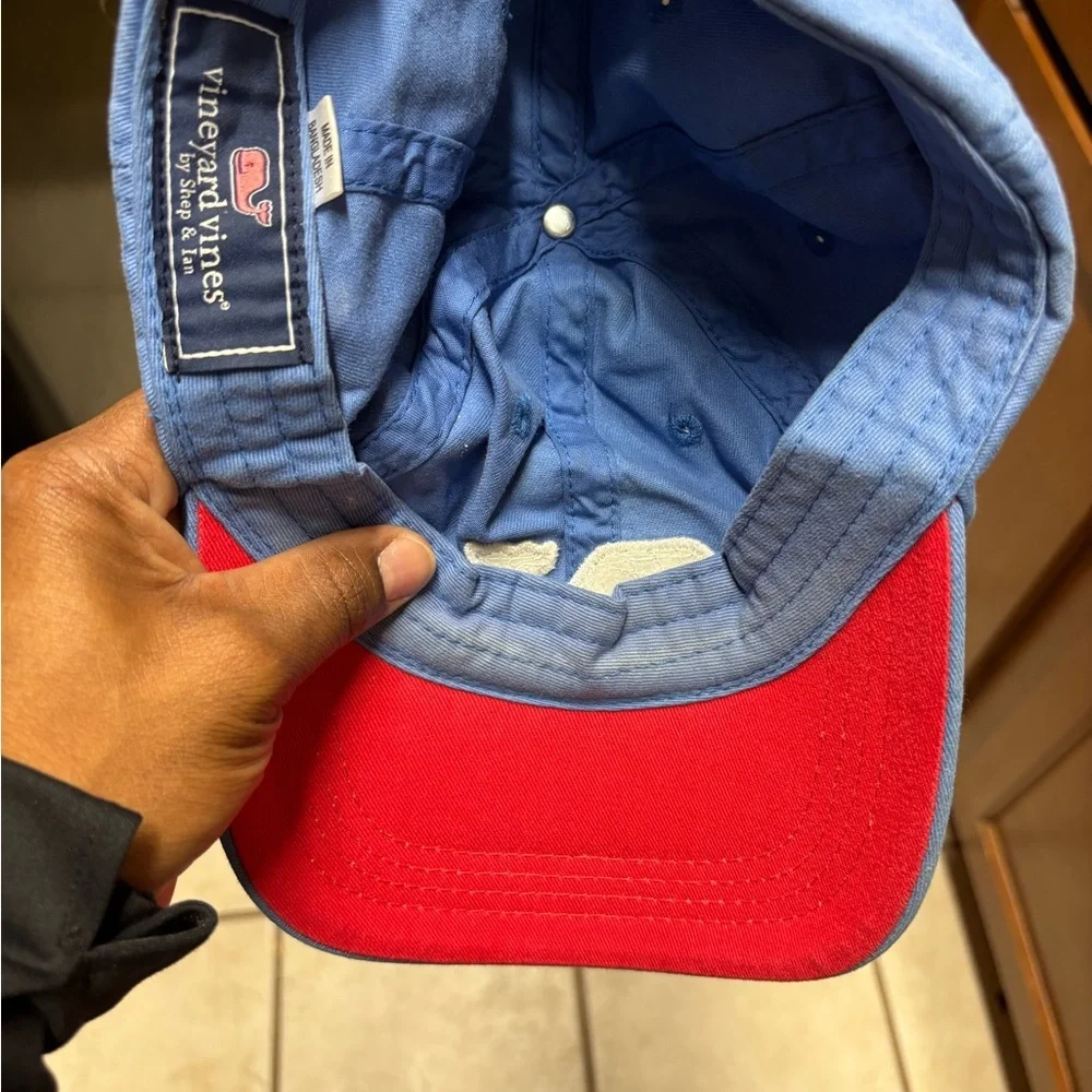 Vineyard Vines Light Blue Whale Logo Adjustable Baseball Hat Cap USA Flag